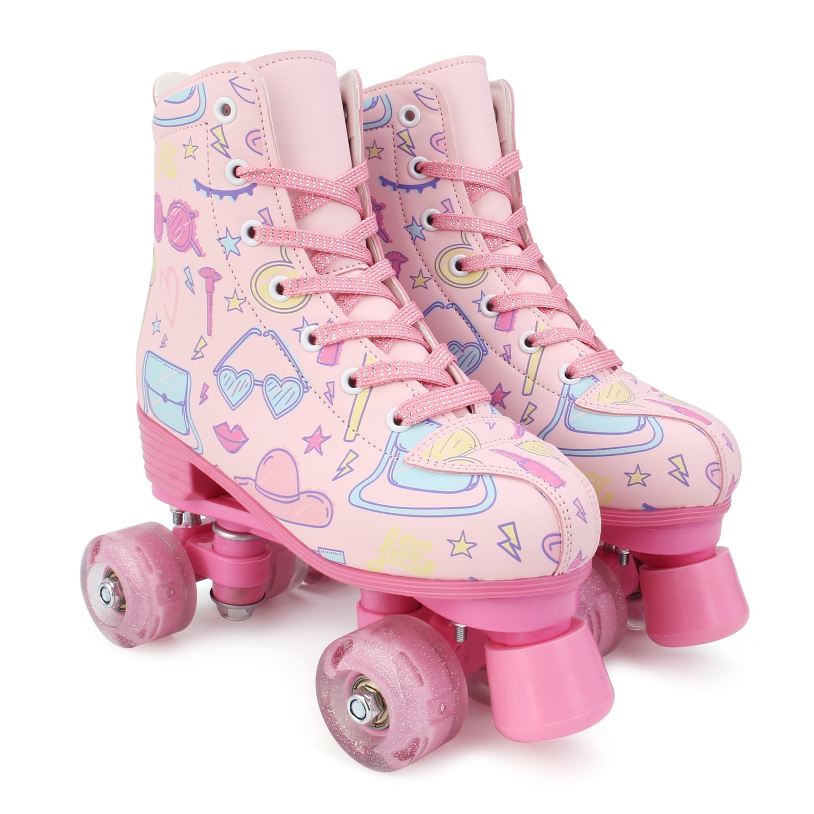 Outdoor PU leather quad roller skates for kids and girls, beginner-friendly